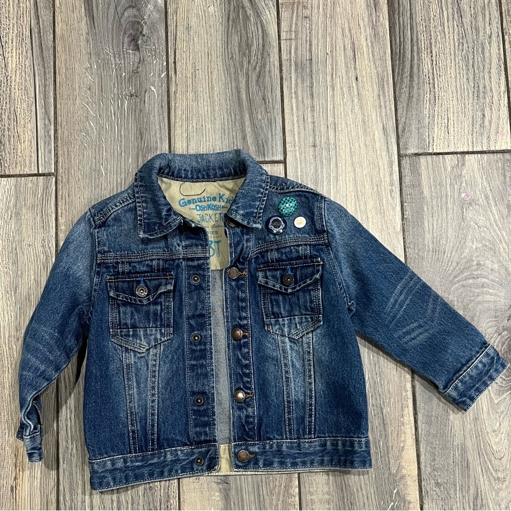 OshKosh B'gosh Genuine Kids Blue Denim Jacket Stylish Boys Size 3T EUC